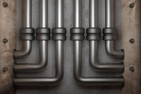 3d rendering of an interior scene with a lot of tubesの写真素材