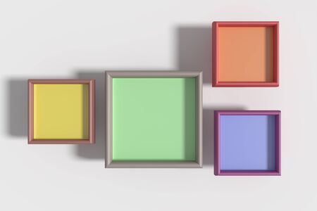 3d rendering of some frames with transparent colorful glasses on white background. Illustrationの写真素材