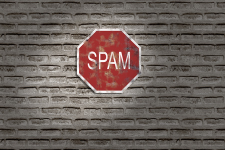 3d rendering of a spam traffic sign on brick wall.Illustrationの写真素材