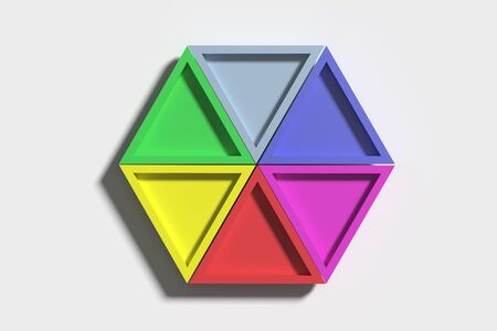 3d rendering of colorful triangles casting shadow on white background