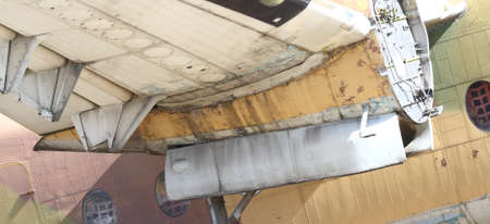 Varicolored part of airplane. Close-up