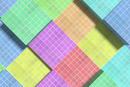 3d rendering of a close-up of tiled glazed floor made of volume cubes of different colors.の写真素材
