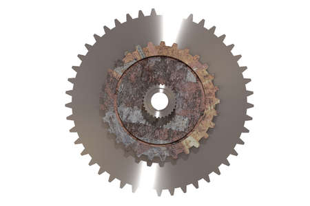 3d rendering volume illustration of old rusty gear wheel on white background