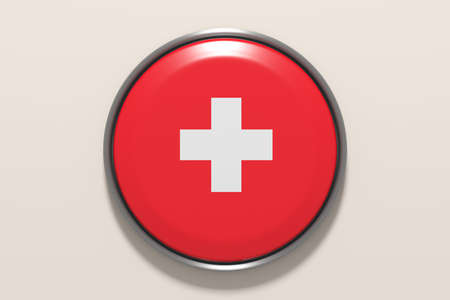 3d rendering of Switzerland button on white background.