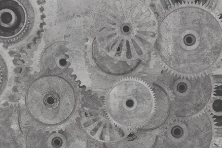 3d rendering of old  background of different gear wheels. Vintage effect.の写真素材