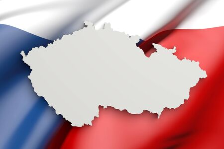3d rendering of Czech Rep map and a flag on the backgroundの写真素材