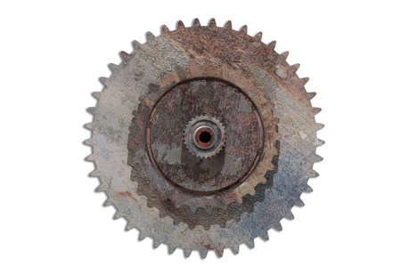 3d rendering volume illustration of old rusty gear wheel on white background