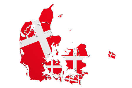 3d rendering of Denmark map and flag on white background.の写真素材