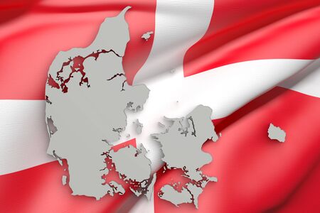 3d rendering of Denmark map and flag on background.の写真素材