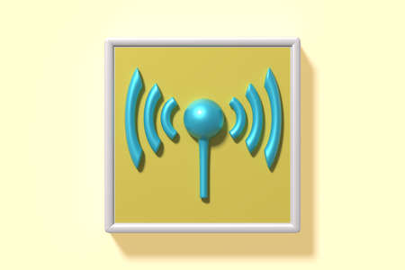 3d rendering wifi symbol on yellow frameの写真素材