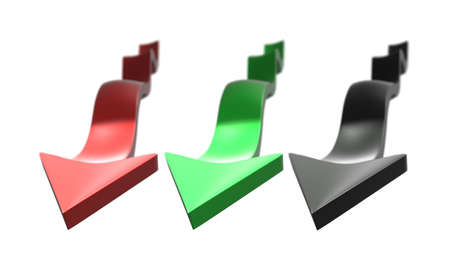 3d rendering of waving green, red and black arrows on white background.Isolatedの写真素材