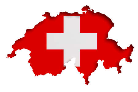 3d rendering of Switzerland map and flag on white background.の写真素材