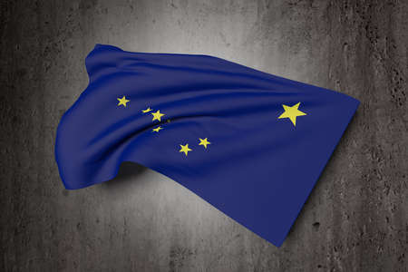 3d rendering of an Alaska flag waving on a dirty backgroundの写真素材