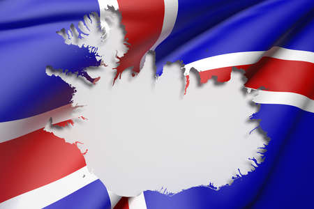 3d rendering of Iceland map and flag on background.の写真素材