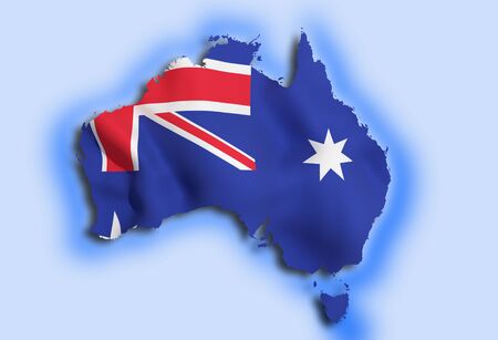 3d rendering of an Australia map and flagの写真素材