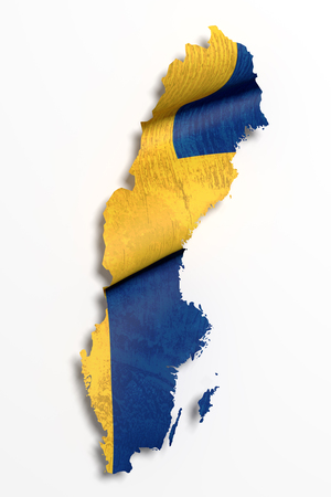 3d rendering of Sweden map and flag on white background.の写真素材