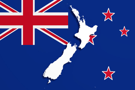 3d rendering of a New Zealand map and flagの写真素材