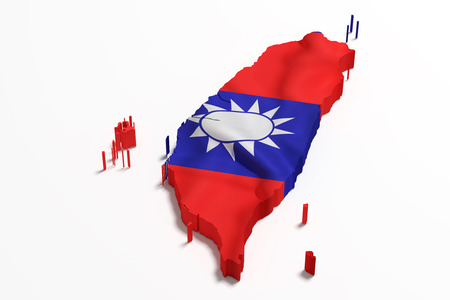 3d rendering of a Taiwan map with flagの写真素材