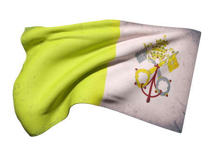 3d rendering of an old and dirty Vatican flag waving on a white backgroundの写真素材