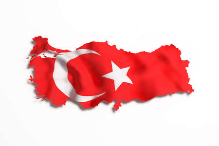 3d rendering of Turkey map and flag on white background.の写真素材