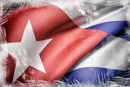 3d rendering of an old and dirty Cuba flagの写真素材