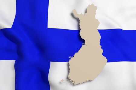 3d rendering of Finland map and flag on background.の写真素材