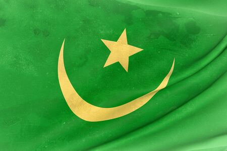 3d rendering of an old and dirty Mauritania flag wavingの写真素材