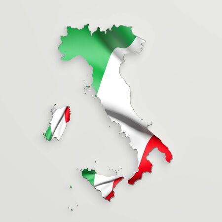 3d rendering of Italy map and flag on white background.の写真素材