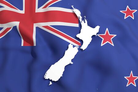 3d rendering of a New Zealand map and flagの写真素材