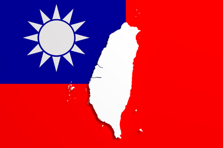 3d rendering of a Taiwan map with flagの写真素材