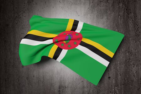 3d rendering of Dominica flag waving on a dirty backgroundの写真素材