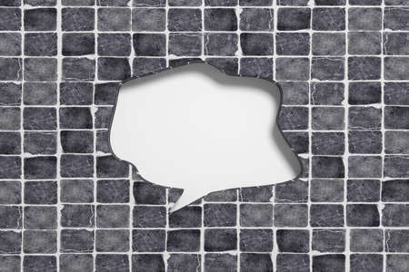 3d rendering close-up of empty speech sign with copy space carved in black ceramic tileの写真素材
