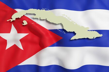 3d rendering of a Cuba map and flagの写真素材