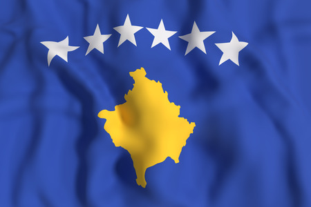 3d rendering of a close-up of a Kosovo flag wavingの写真素材