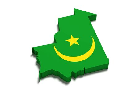 3d rendering of Mauritania map and flag on white backgroundの写真素材