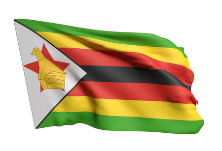 3d rendering of Republic of Zimbabwe flag waving on a white backgroundの写真素材