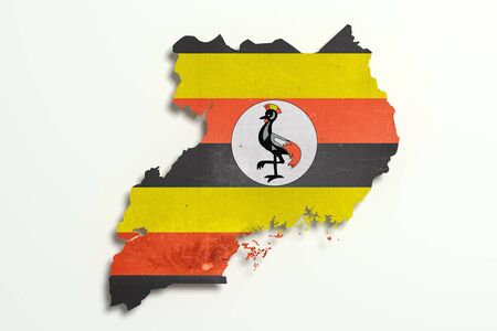 3d rendering of Uganda map and flag on white backgroundの写真素材