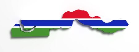 3d rendering of Gambia map and flag on white backgroundの写真素材