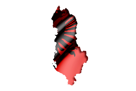 3d rendering of Albania map and flag on white background.の写真素材