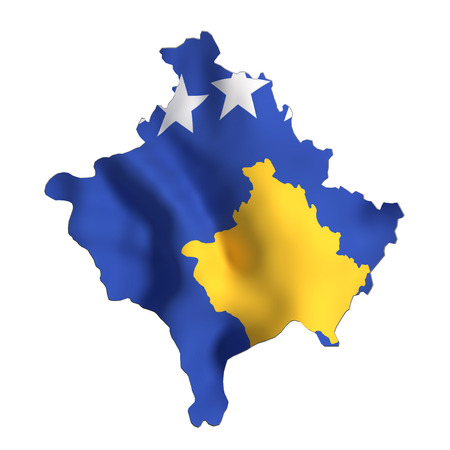 3d rendering of Kosovo map and flag on white background.の写真素材