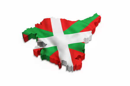 3d rendering of  map of Basque Country with flag on background.の写真素材