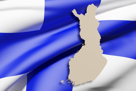 3d rendering of Finland map and flag on background.の写真素材