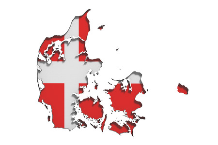 3d rendering of Denmark map and flag on white background.の写真素材