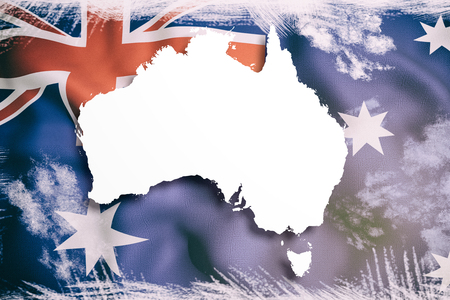 3d rendering of an Australia map and flagの写真素材
