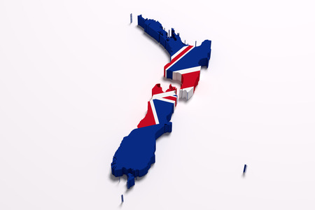 3d rendering of a New Zealand map and flagの写真素材