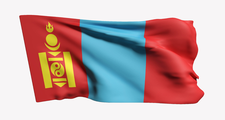 3d rendering of a Mongolia flag waving on white backgroundの写真素材
