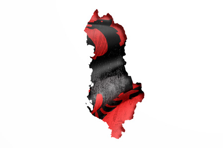 3d rendering of Albania map and flag on white background.の写真素材