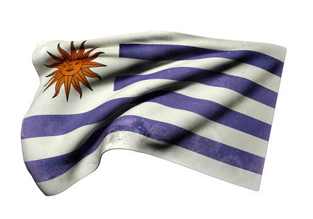 3d rendering of Oriental Republic of Uruguay flag waving on white backgroundの写真素材