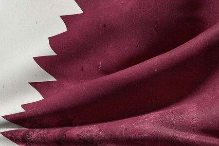 3d rendering of an old and dirty Qatar flag wavingの写真素材
