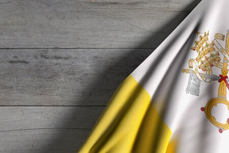 3d rendering of a Vatican flag waving on wooden background